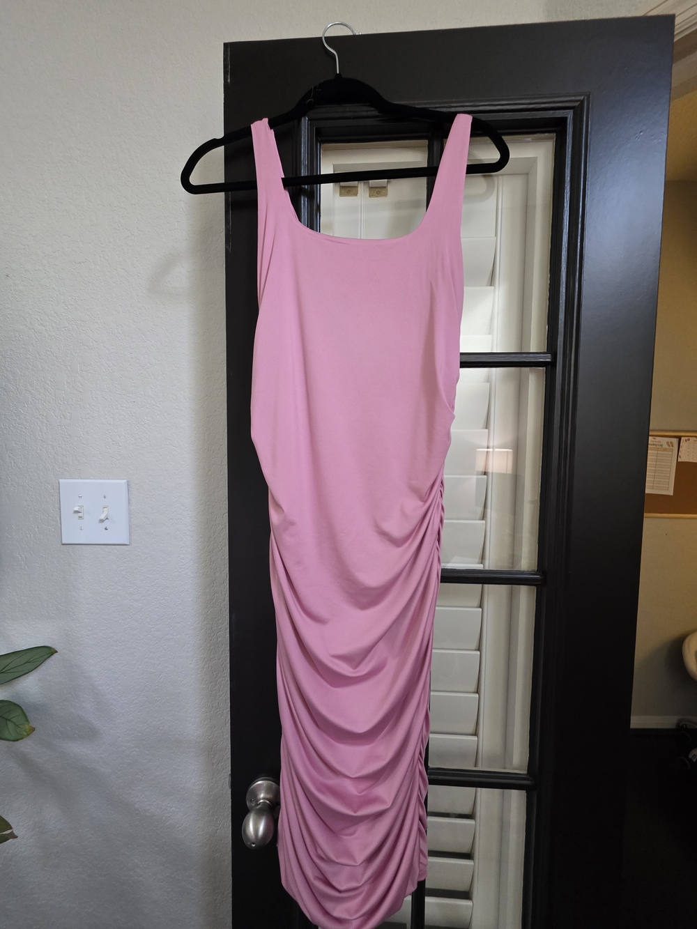 Amazon Pink Sleeveless Ruched Midi Dress